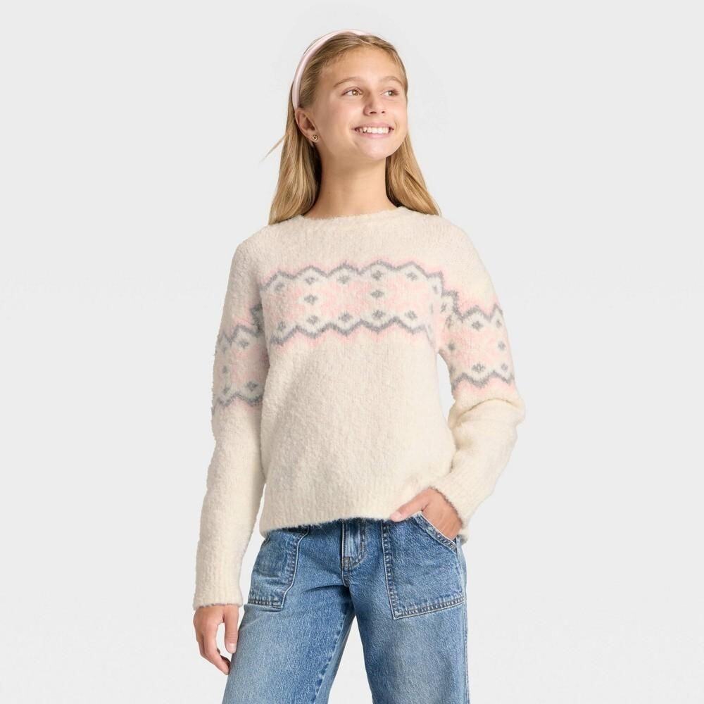 Girls’ Fair Isle Boucle Sweater - Art Class™ Off-White XL